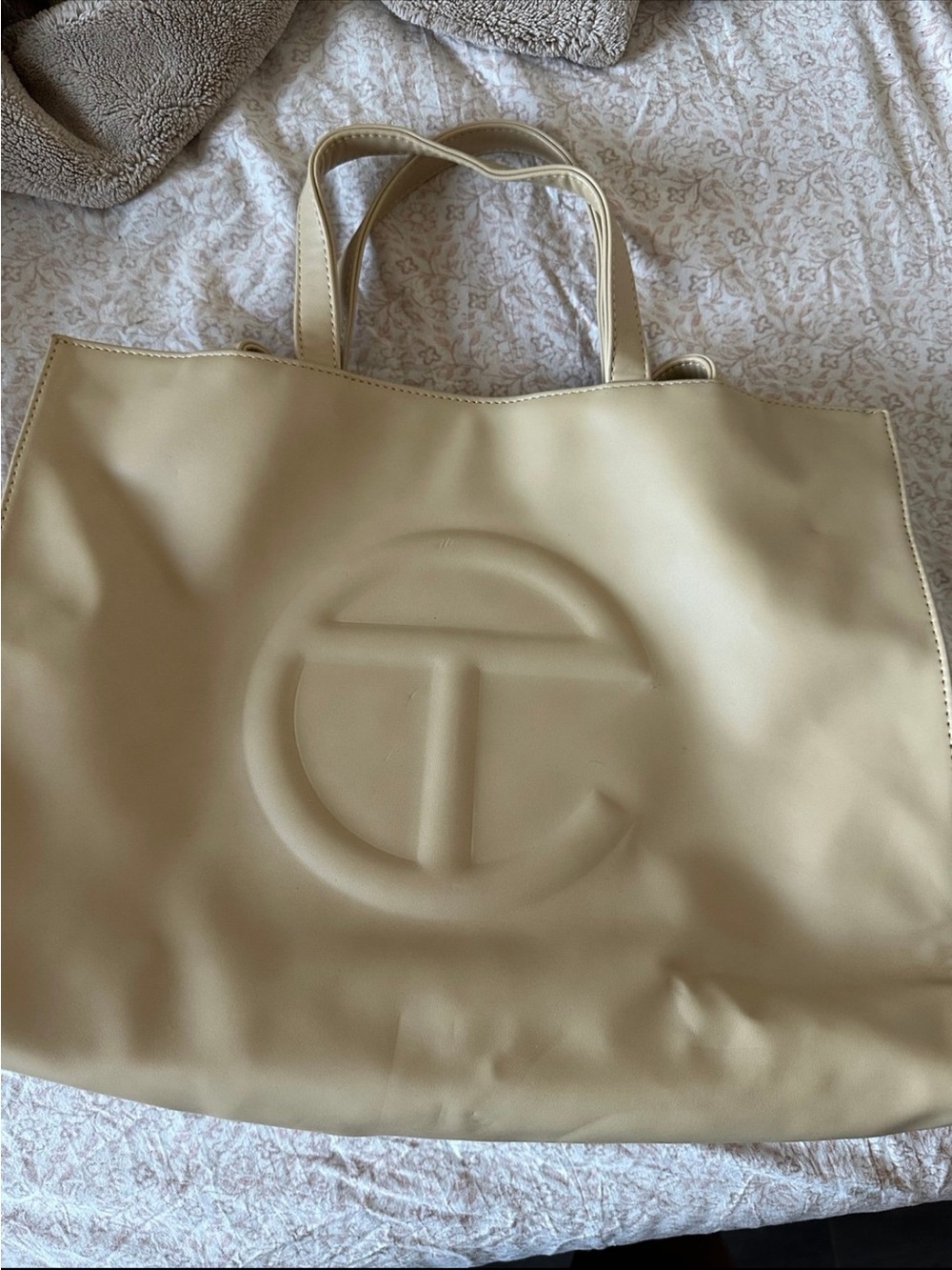 Beige Women's Tote Bag with Embossed Logo